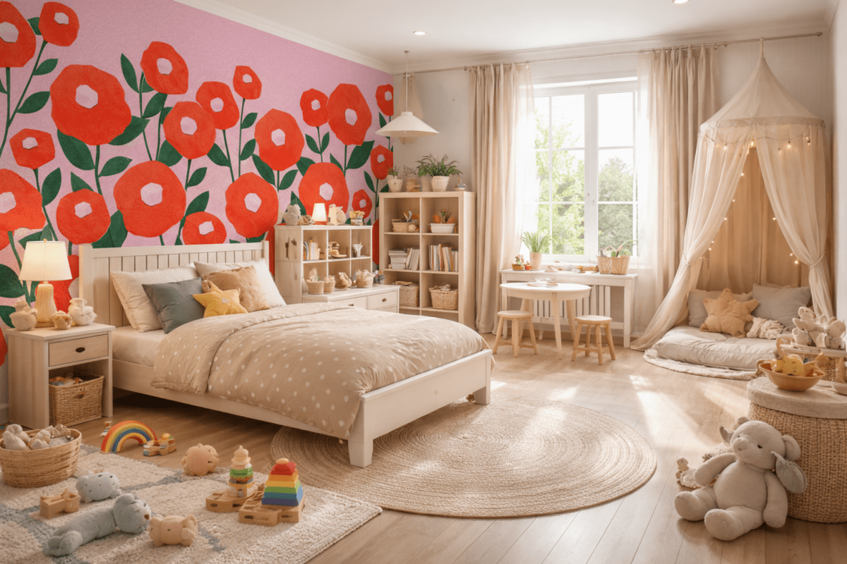 Crimson Flora Mural