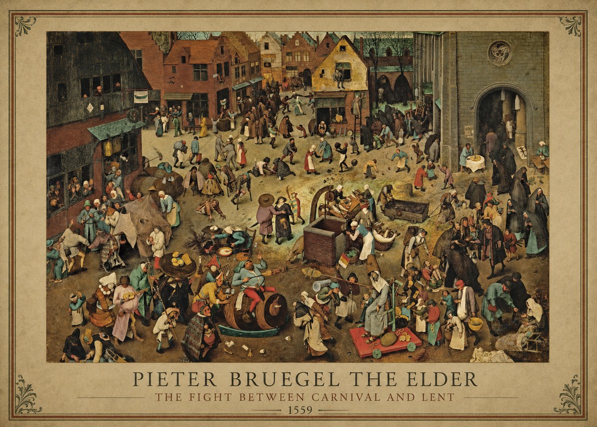 Pieter Bruegel The Fight Between Carnival and Lent I No1 - Affiche