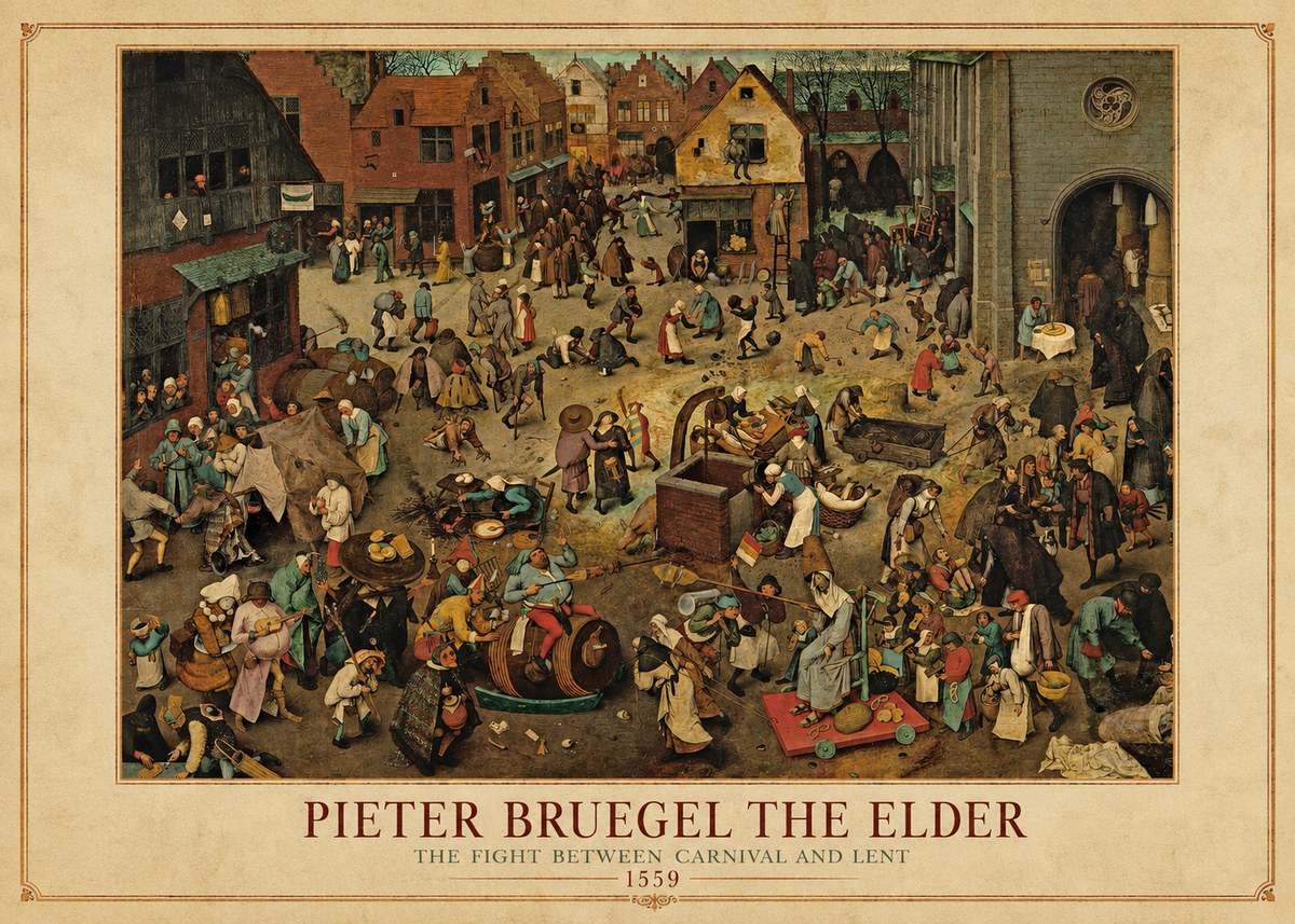 Pieter Bruegel The Fight Between Carnival and Lent I No4 - Affiche