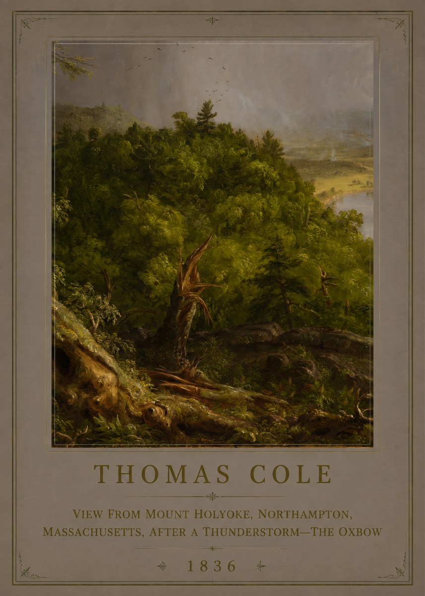 Thomas Cole View from Mount Holyoke, Northampton, Massachusetts, After a Thunderstorm—the Oxbow I No6 - Affiche