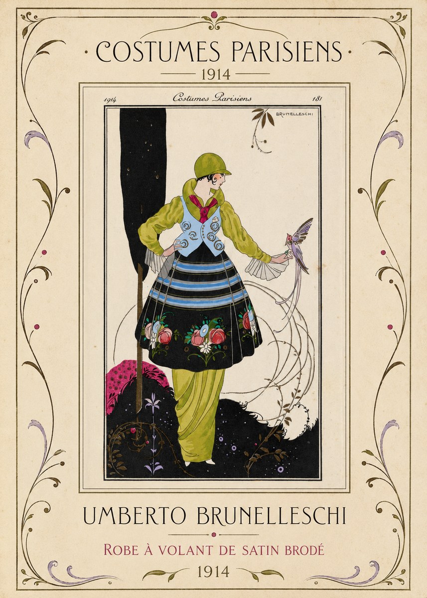Umberto Brunelleschi Robe À Volant De Satin Brodé No1 - Affiche
