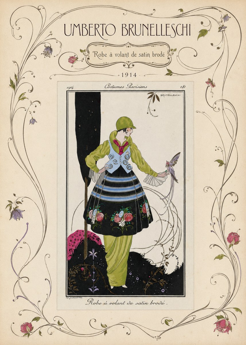 Umberto Brunelleschi Robe À Volant De Satin Brodé No3 - Affiche