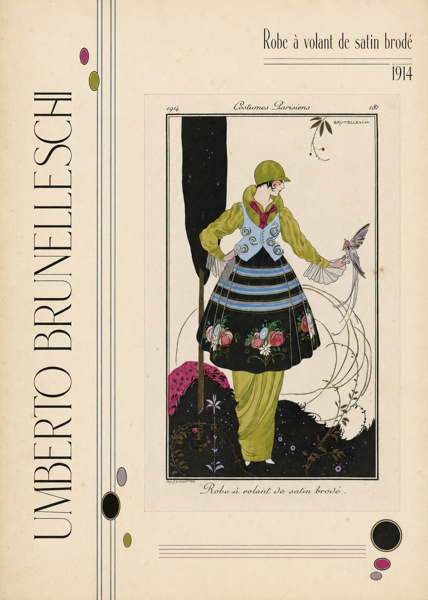 Umberto Brunelleschi Robe À Volant De Satin Brodé No6 - Affiche