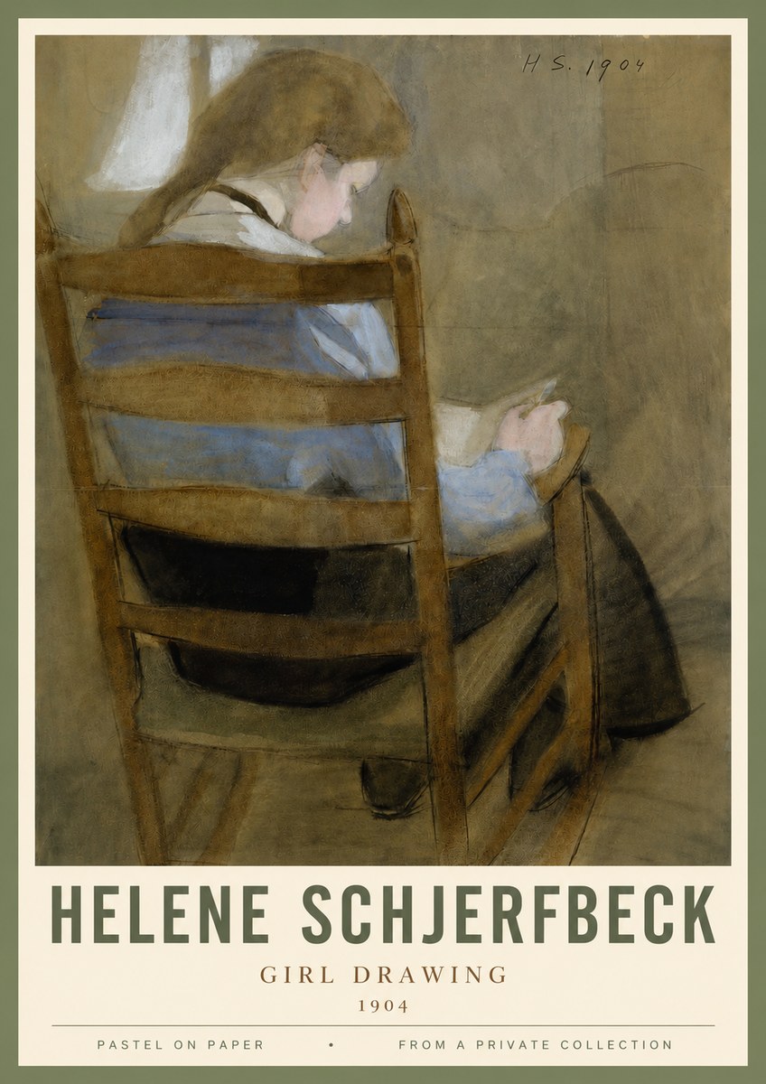 Helene Schjerfbeck Girl Drawing No3 - Affiche