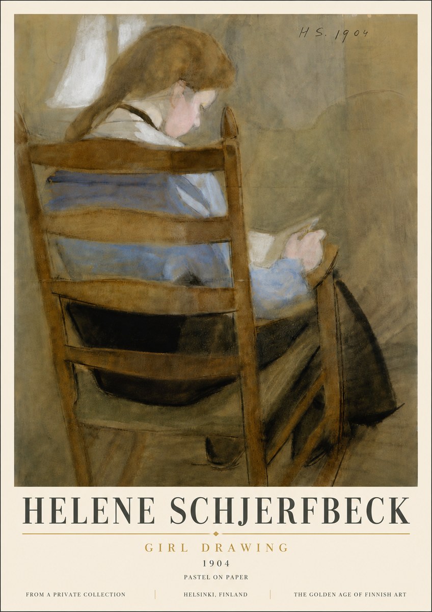 Helene Schjerfbeck Girl Drawing No6 - Affiche