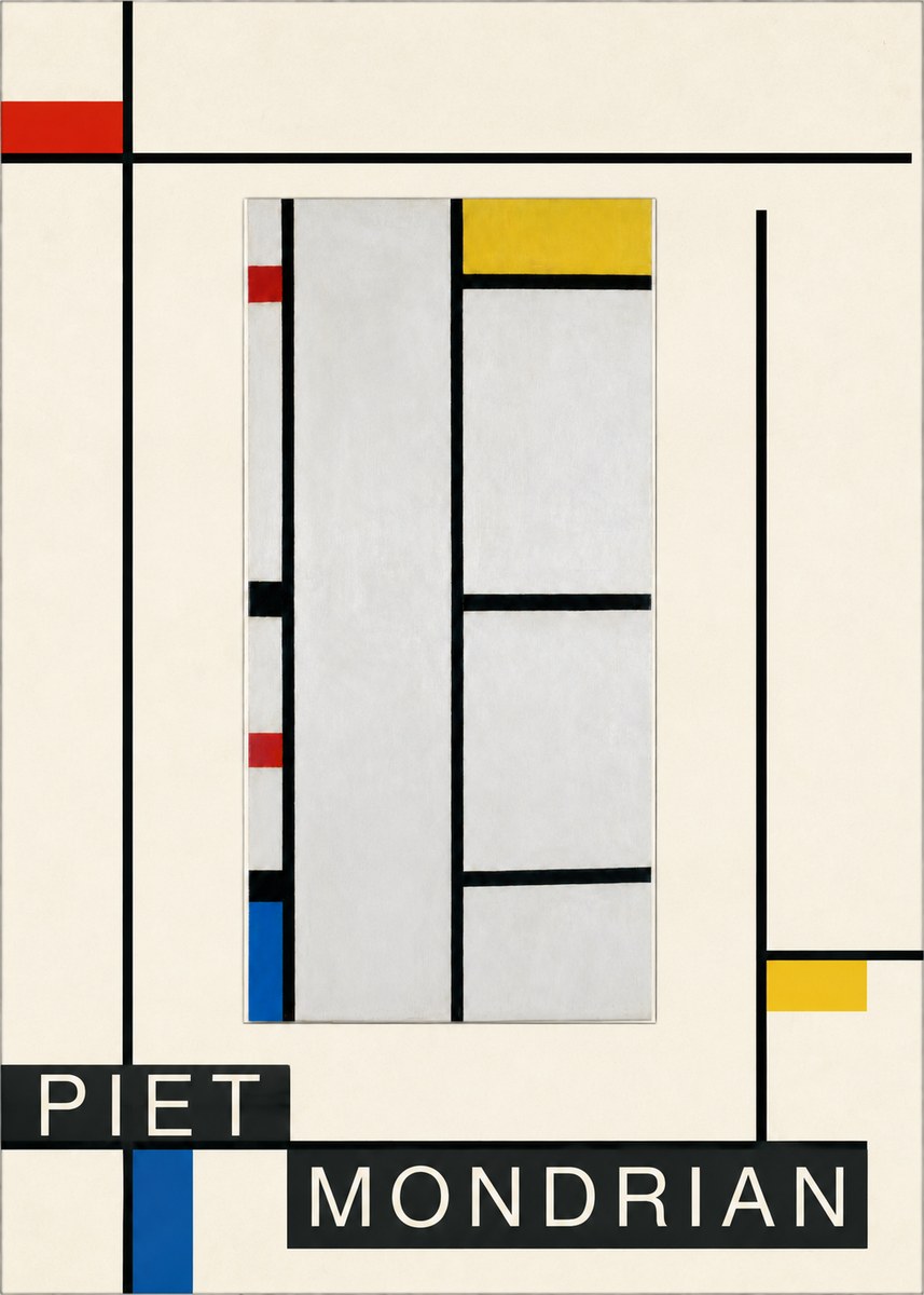 Piet Mondrian Composition with Red, Yellow, and Blue No4 - Affiche