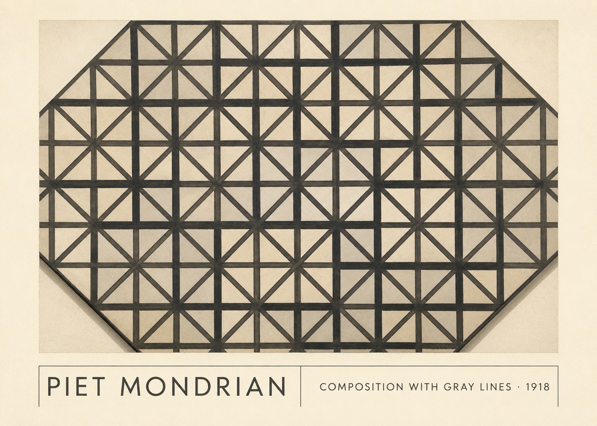 Piet Mondrian Composition with Gray Lines No1 - Affiche