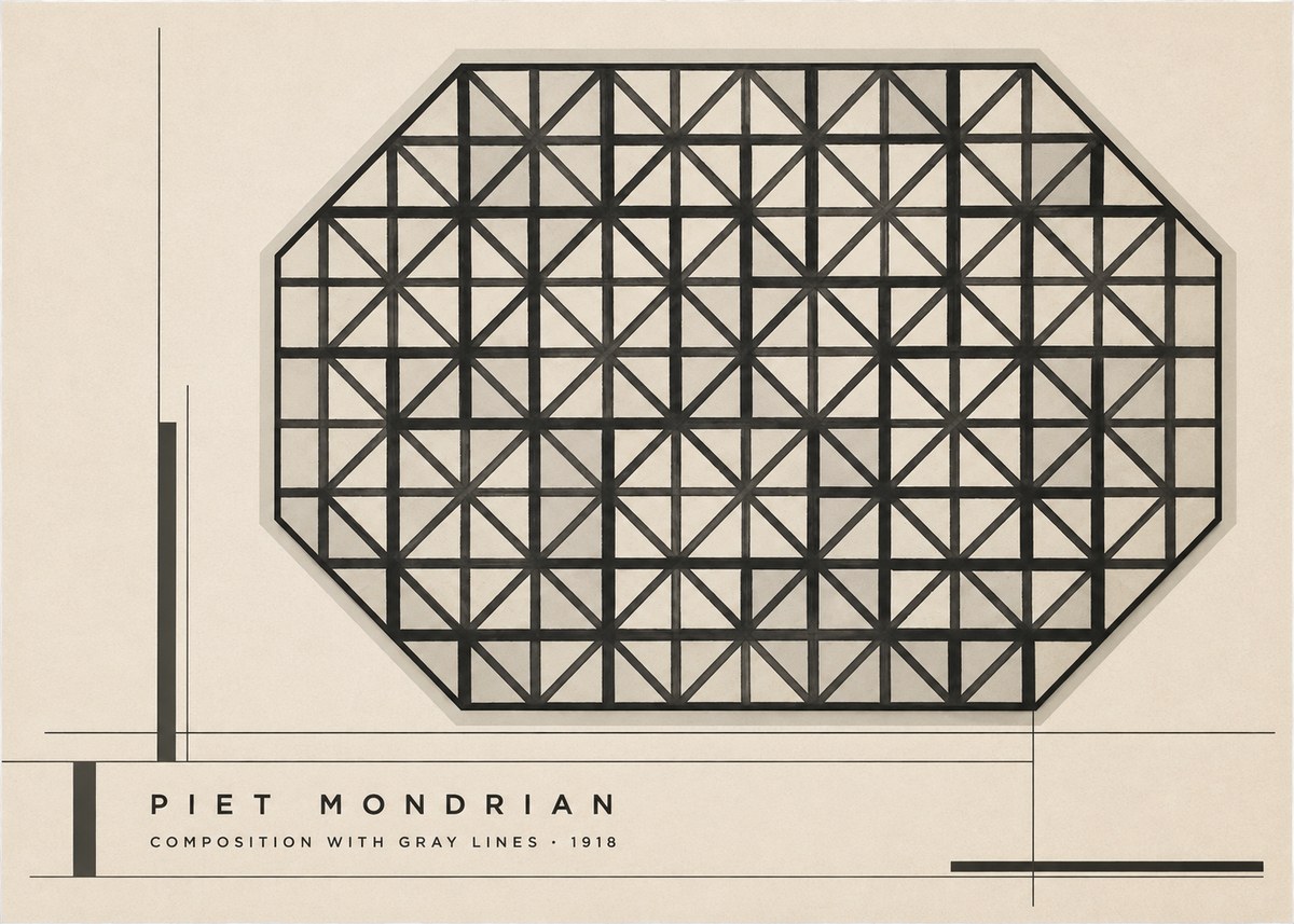 Piet Mondrian Composition with Gray Lines No2 - Affiche