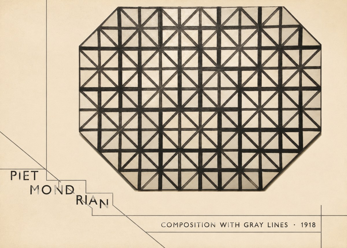 Piet Mondrian Composition with Gray Lines No3 - Affiche