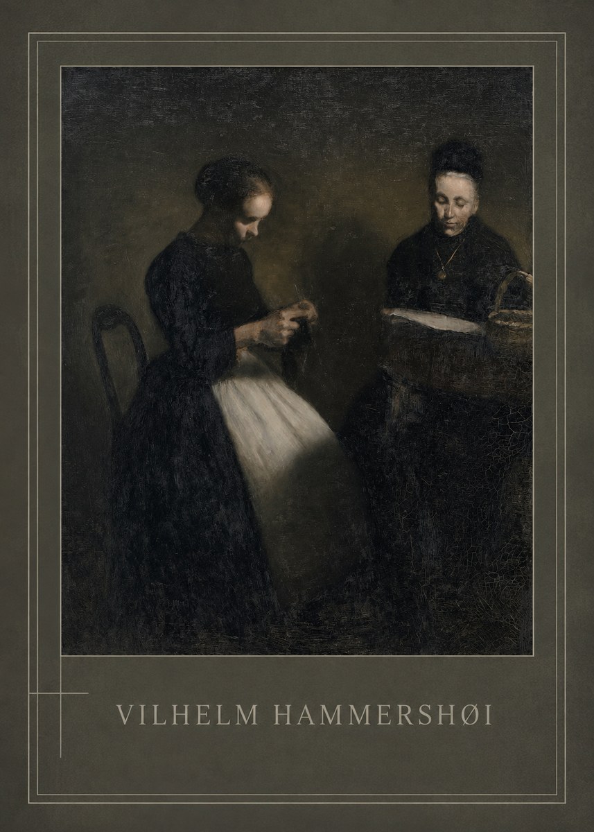 Vilhelm Hammershøi Two Women Knitting No1 - Affiche