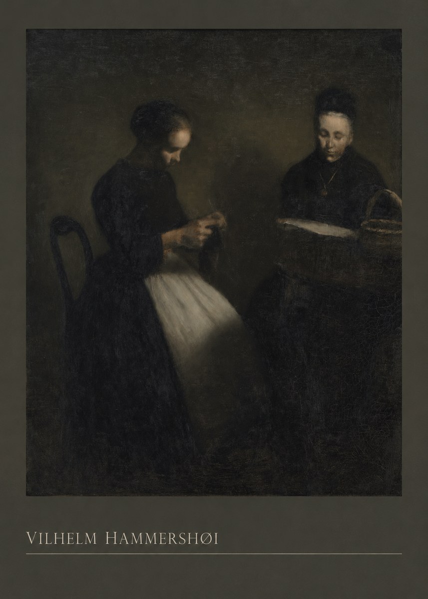 Vilhelm Hammershøi Two Women Knitting No3 - Affiche