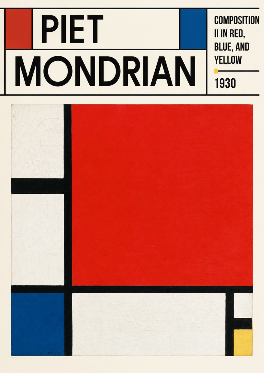 Piet Mondrian Composition Ii in Red, Blue, and Yellow No3 - Affiche