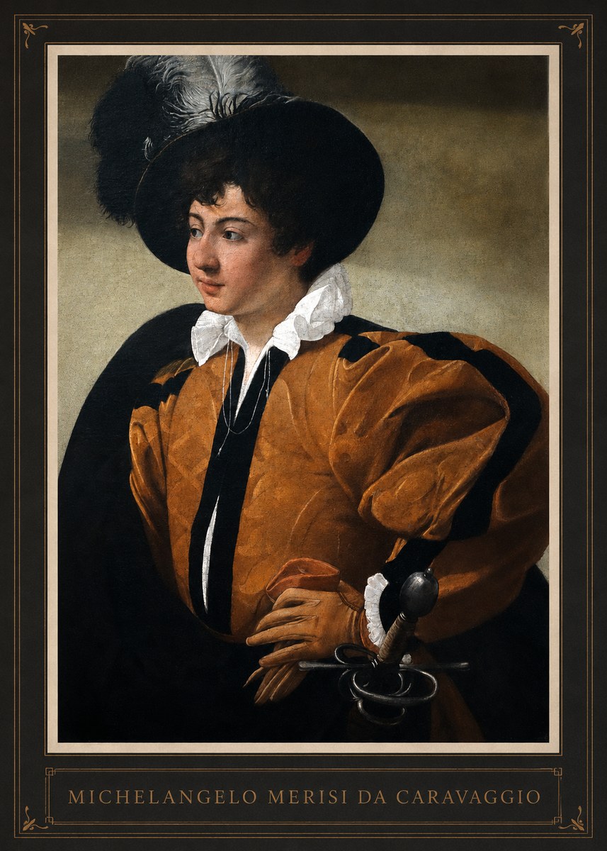 Michelangelo Merisi da Caravaggio Young Man with a Plumed Hat No1 - Affiche