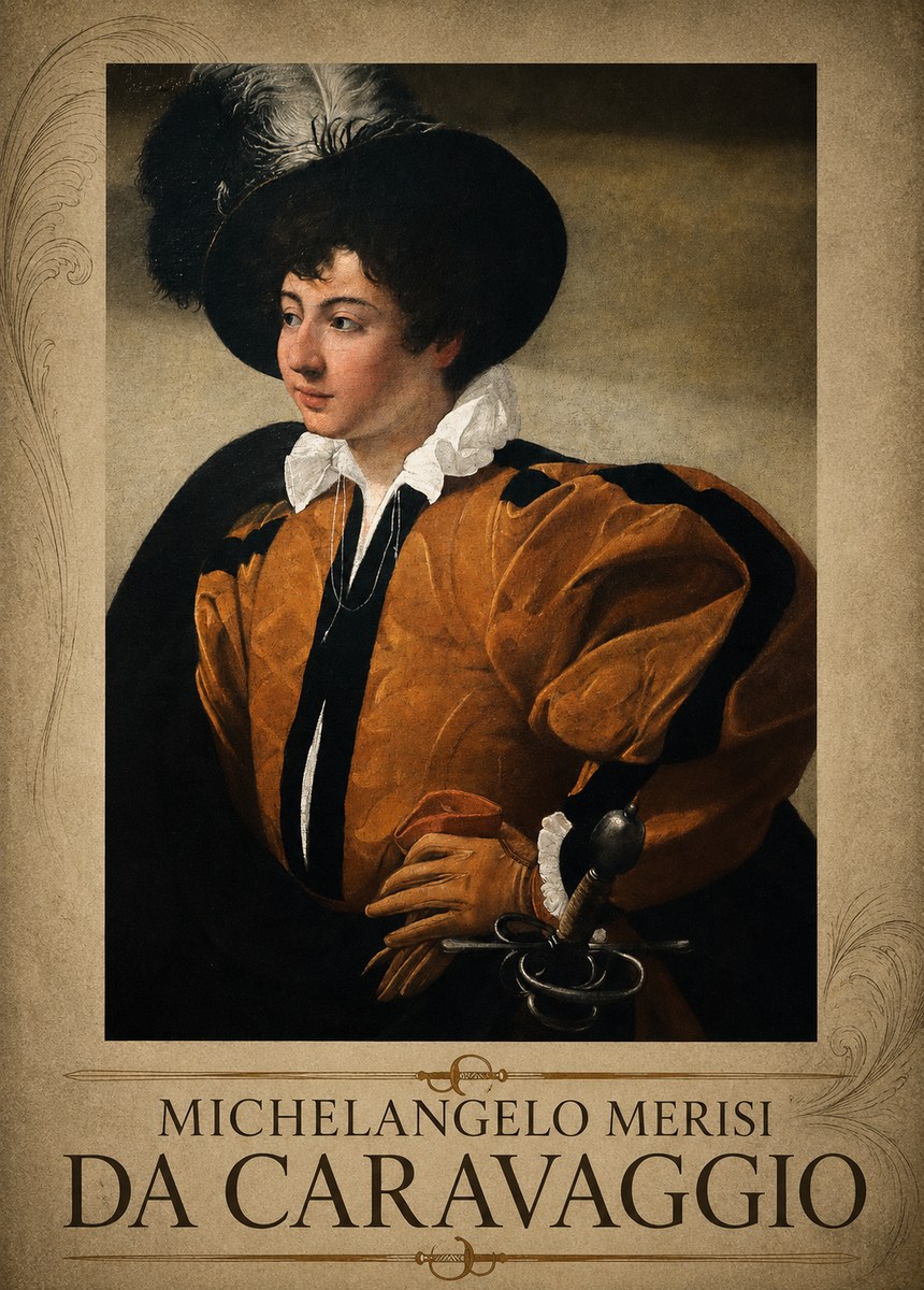 Michelangelo Merisi da Caravaggio Young Man with a Plumed Hat No3 - Affiche
