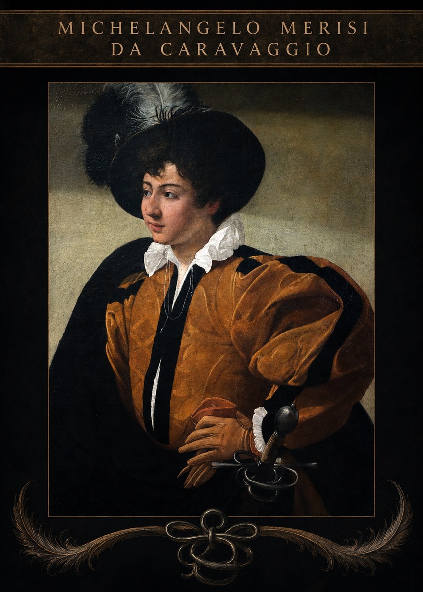 Michelangelo Merisi da Caravaggio Young Man with a Plumed Hat No4 - Affiche