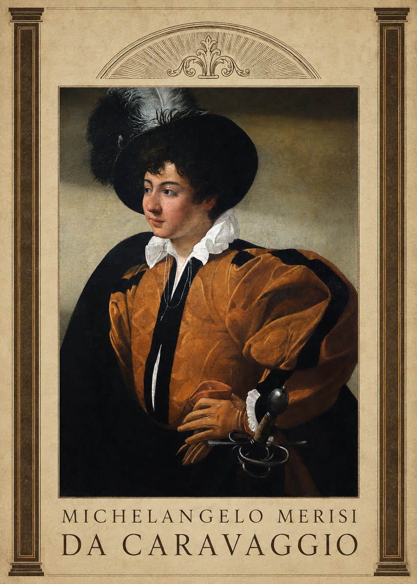 Michelangelo Merisi da Caravaggio Young Man with a Plumed Hat No5 - Affiche