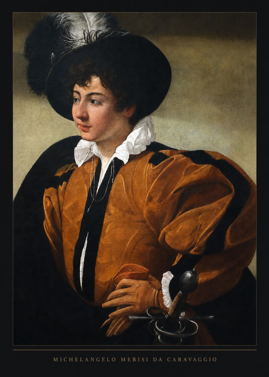 Michelangelo Merisi da Caravaggio Young Man with a Plumed Hat No6 - Affiche