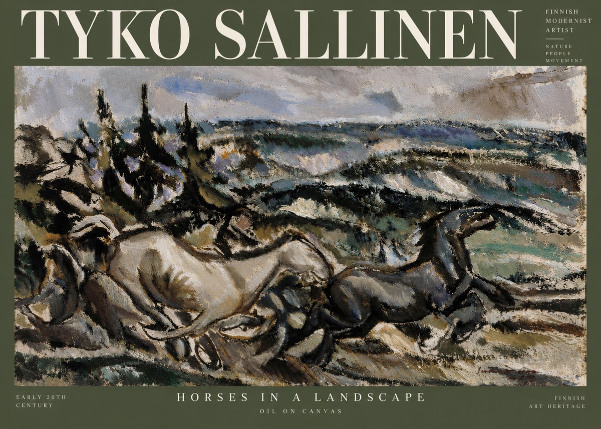 Tyko Sallinen Horses in a Landscape No5 - Affiche