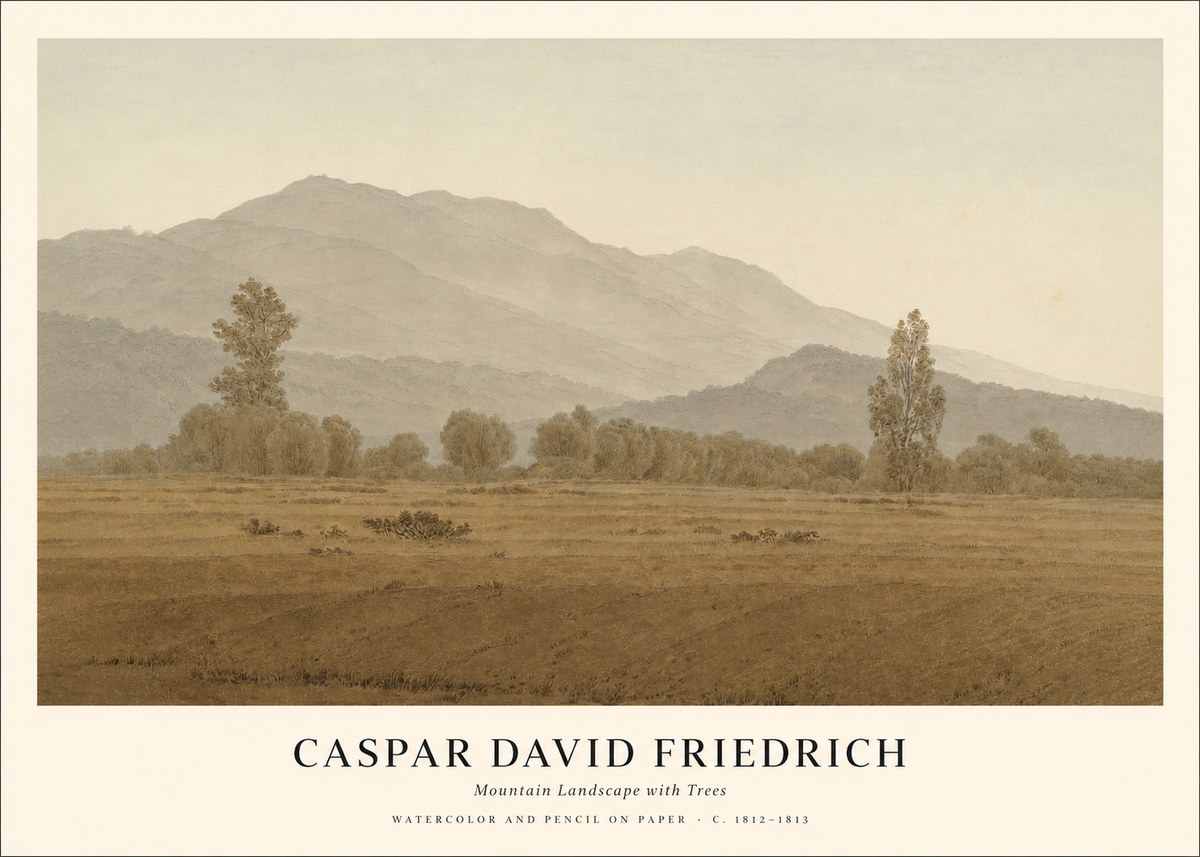 Caspar David Friedrich Mountain Landscape with Trees No1 - Affiche