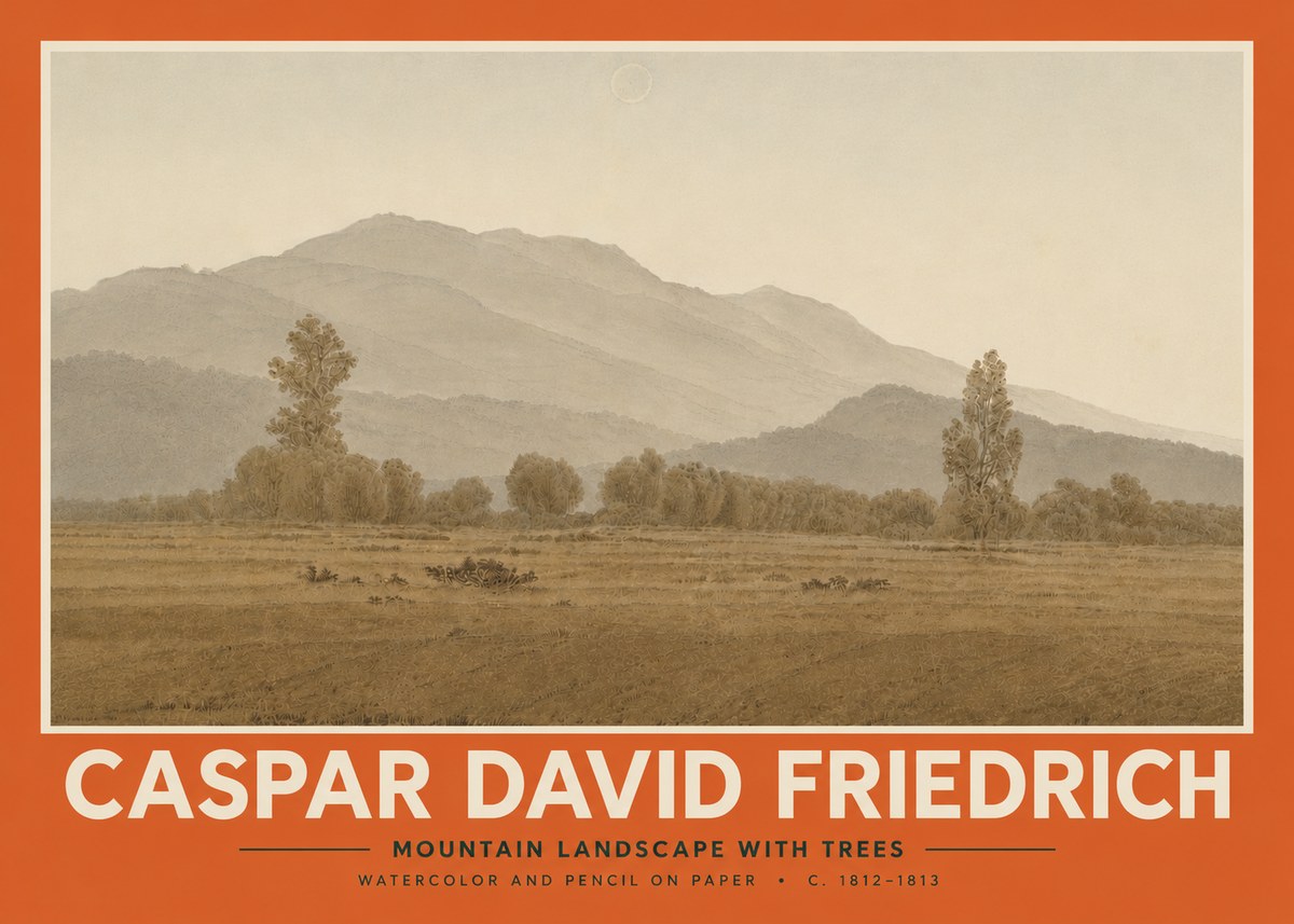Caspar David Friedrich Mountain Landscape with Trees No5 - Affiche