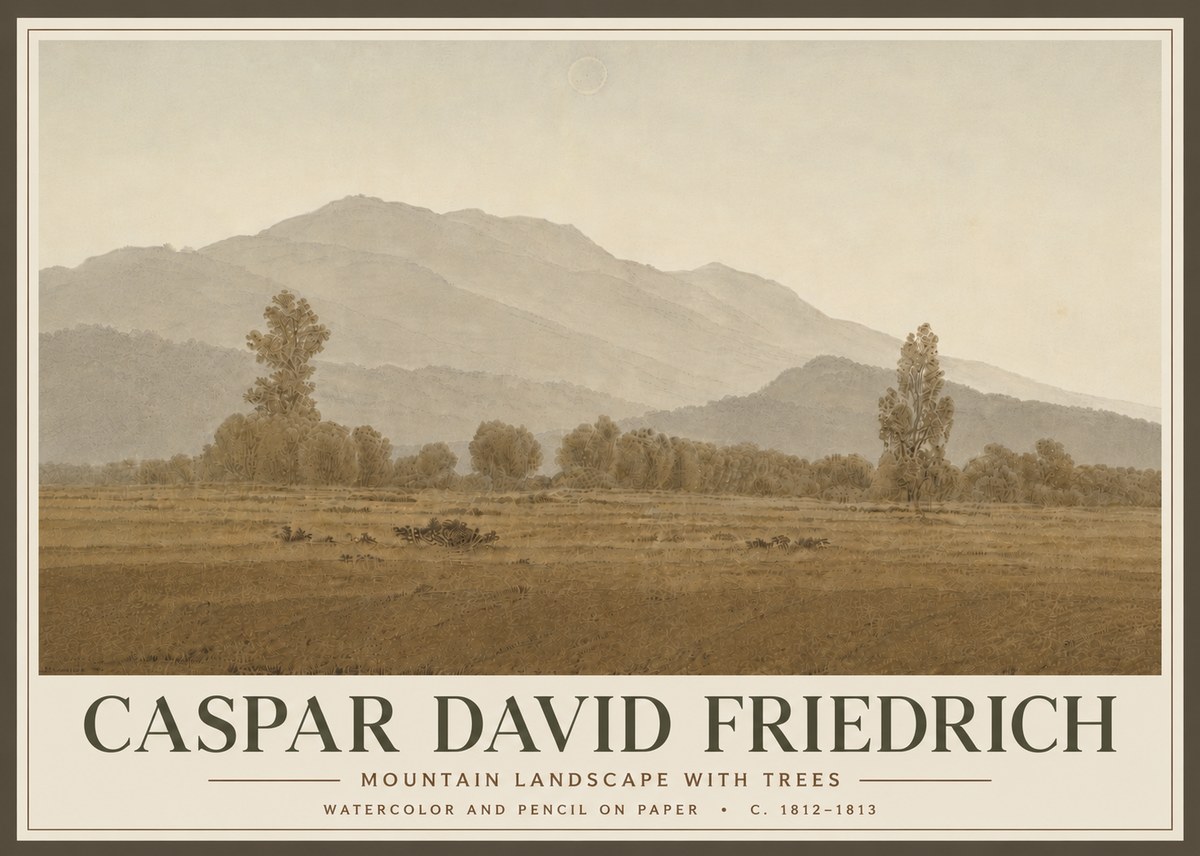 Caspar David Friedrich Mountain Landscape with Trees No6 - Affiche
