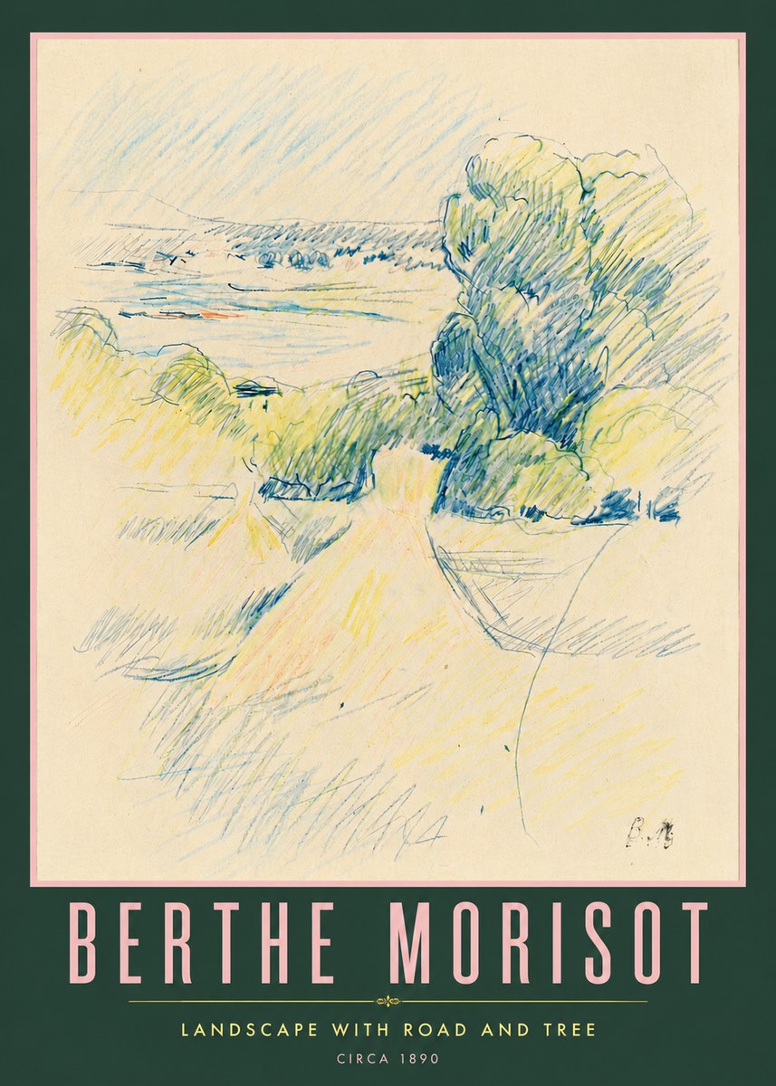 Berthe Morisot Landscape with Road and Tree No6 - Affiche