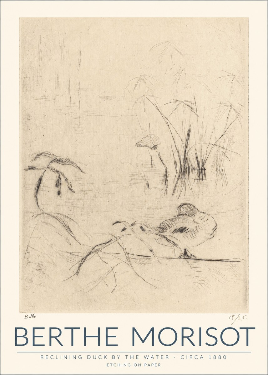 Berthe Morisot Reclining Duck by the Water No1 - Affiche