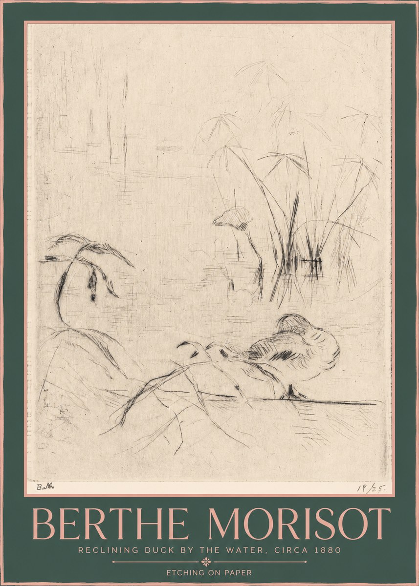 Berthe Morisot Reclining Duck by the Water No2 - Affiche