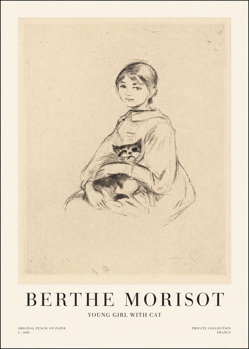 Berthe Morisot Young Girl with Cat No1 - Affiche