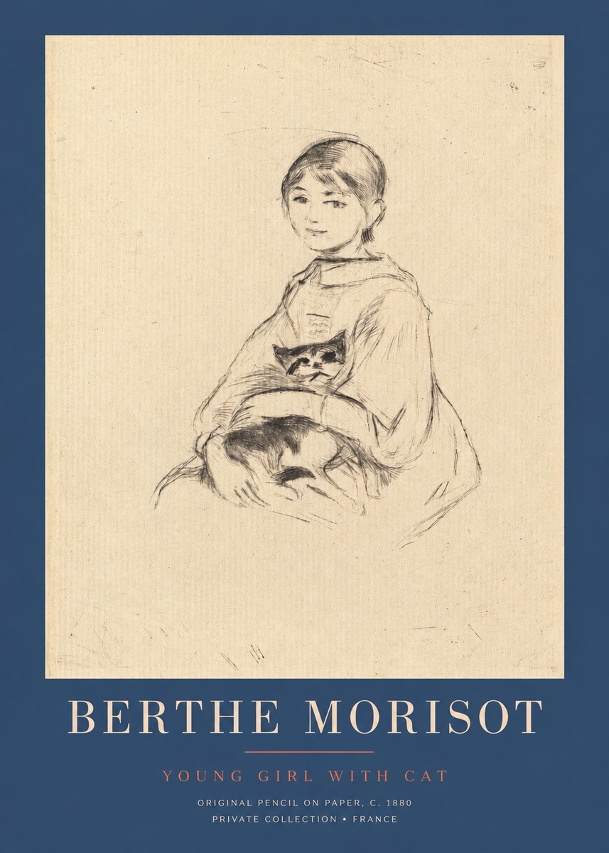Berthe Morisot Young Girl with Cat No2 - Affiche