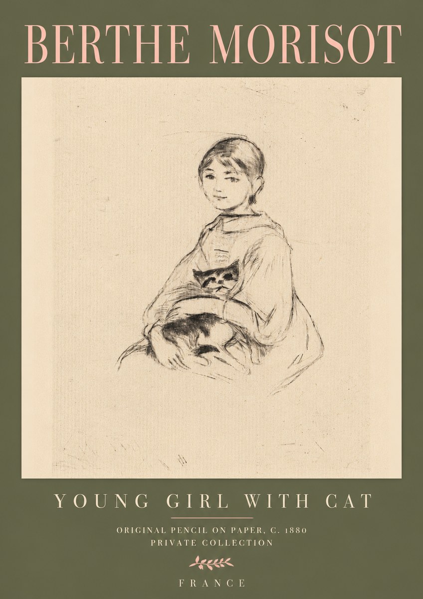 Berthe Morisot Young Girl with Cat No4 - Affiche