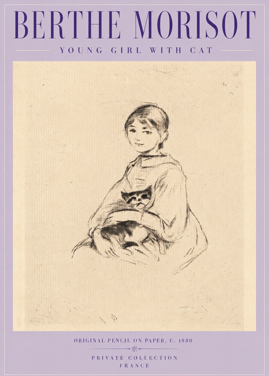 Berthe Morisot Young Girl with Cat No5 - Affiche
