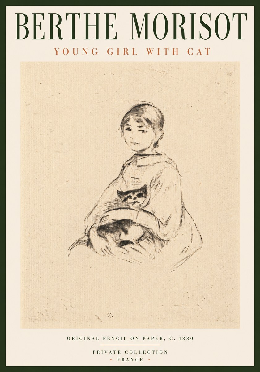 Berthe Morisot Young Girl with Cat No6 - Affiche