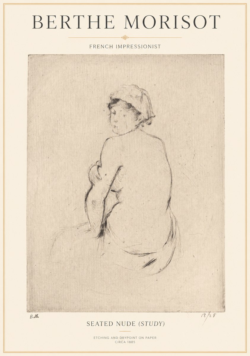 Berthe Morisot Seated Nude (Study) No1 - Affiche