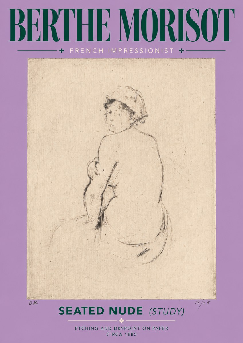 Berthe Morisot Seated Nude (Study) No5 - Affiche