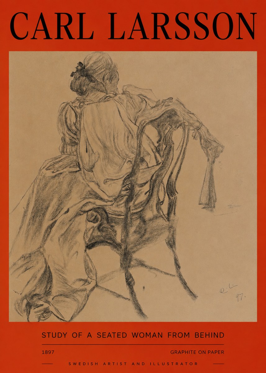 Carl Larsson Study of a Seated Woman from Behind No2 - Affiche