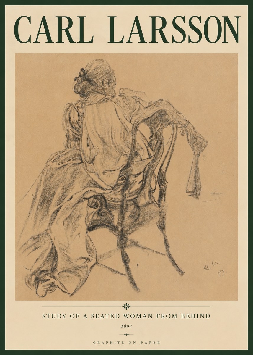 Carl Larsson Study of a Seated Woman from Behind No4 - Affiche