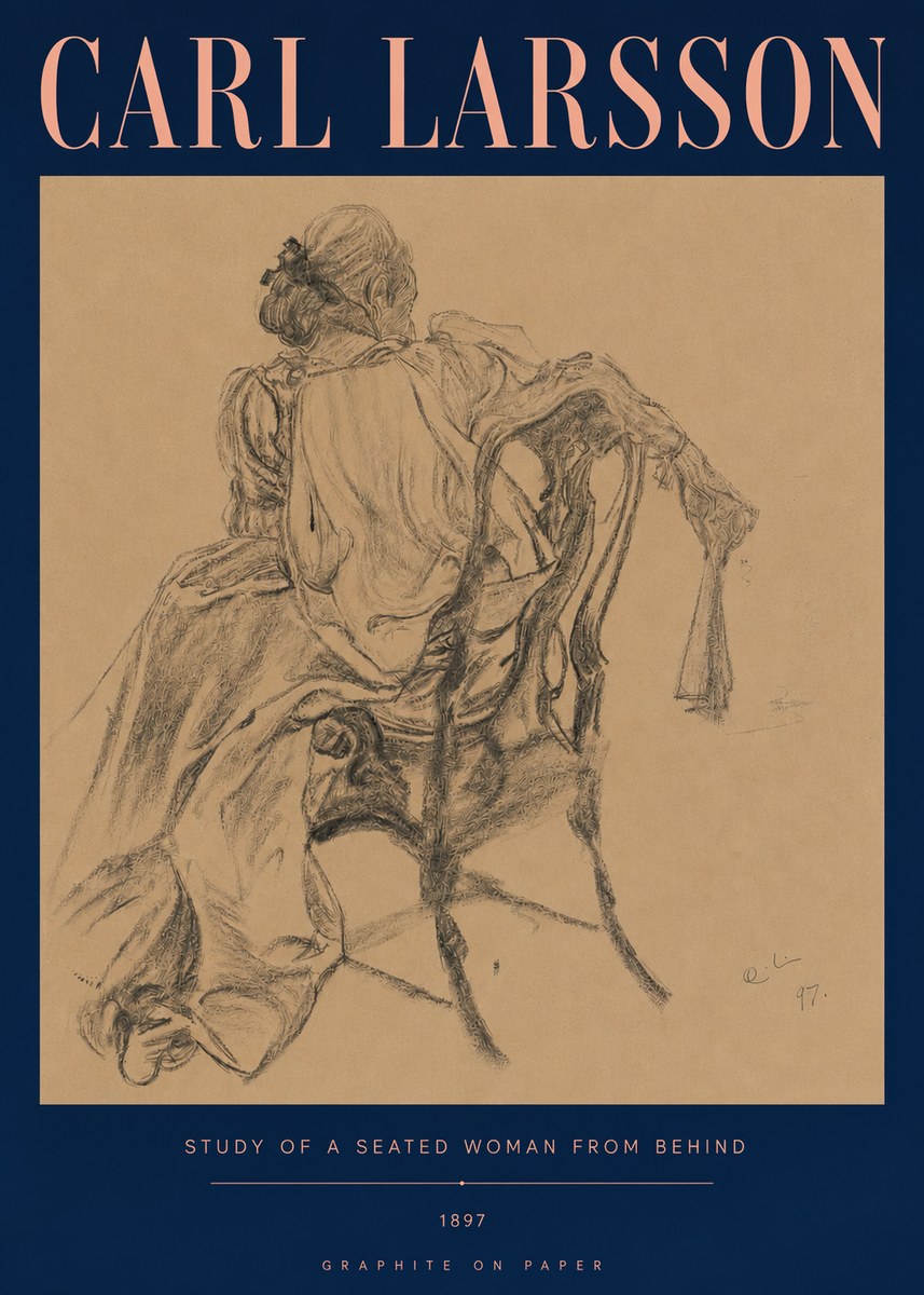 Carl Larsson Study of a Seated Woman from Behind No5 - Affiche