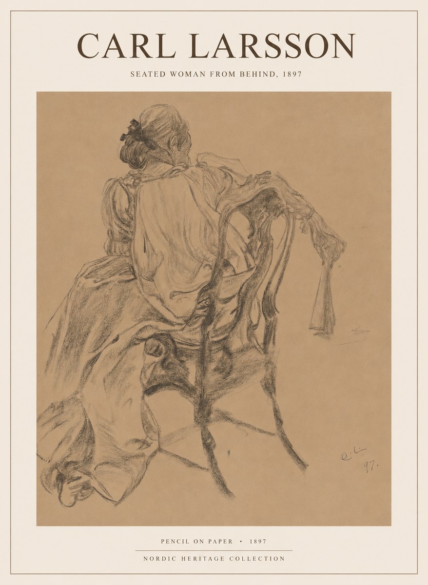 Carl Larsson Study of a Seated Woman from Behind No6 - Affiche