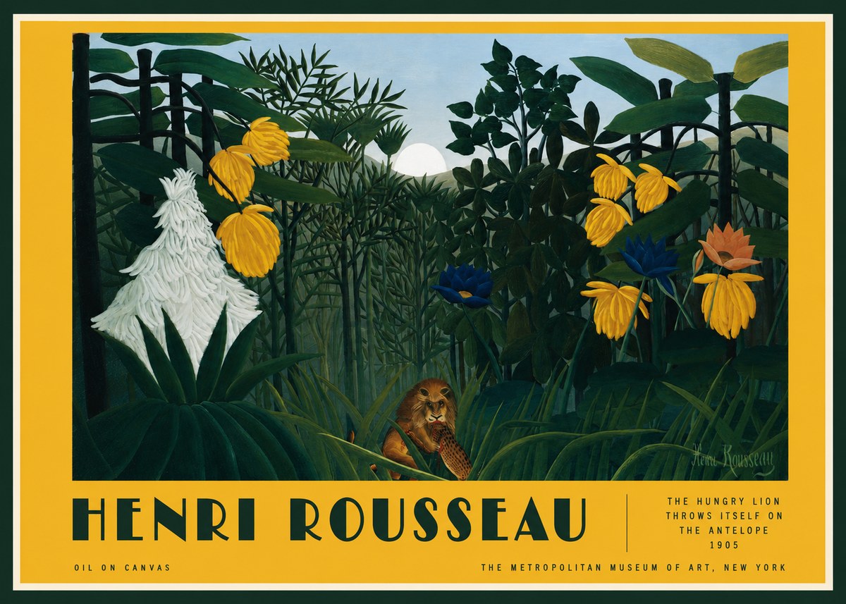 Rousseau The Hungry Lion Throws Itself on the Antelope No2 - Affiche