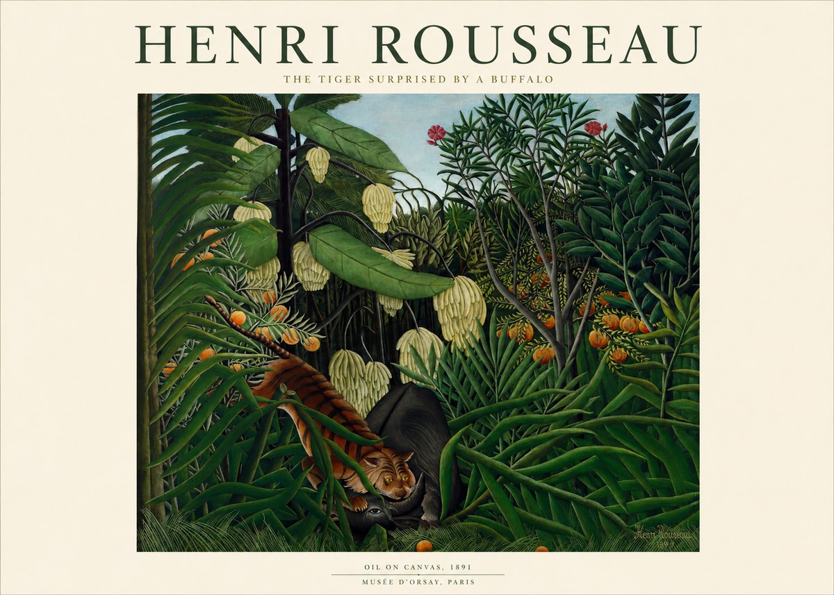 Rousseau The Tiger Surprised by a Buffalo No1 - Affiche