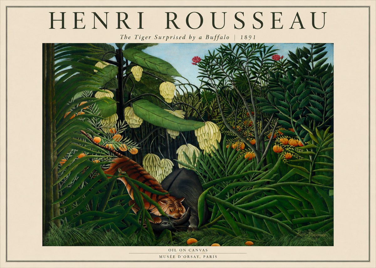 Rousseau The Tiger Surprised by a Buffalo No2 - Affiche