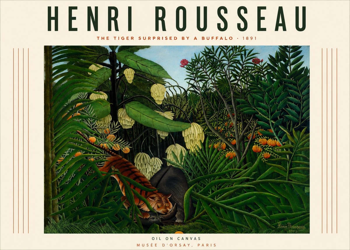 Rousseau The Tiger Surprised by a Buffalo No3 - Affiche