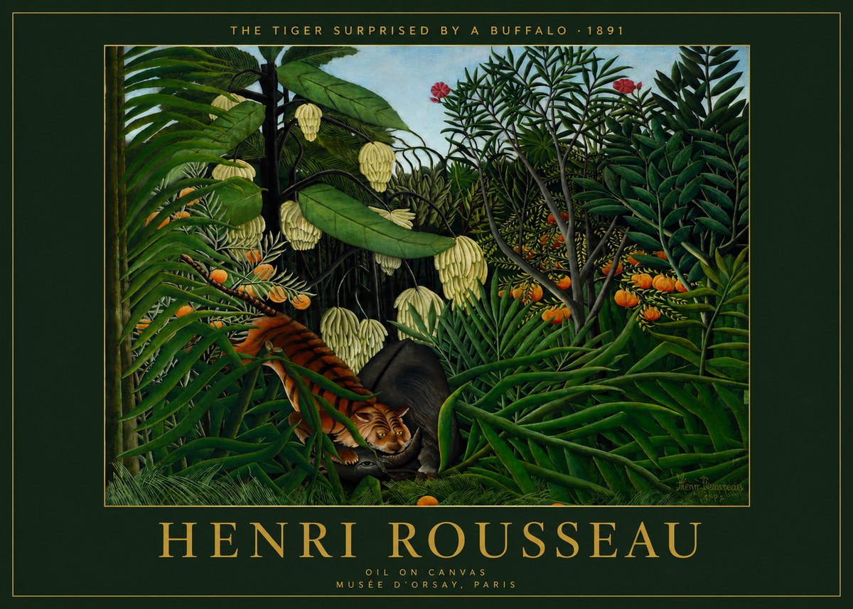 Rousseau The Tiger Surprised by a Buffalo No4 - Affiche