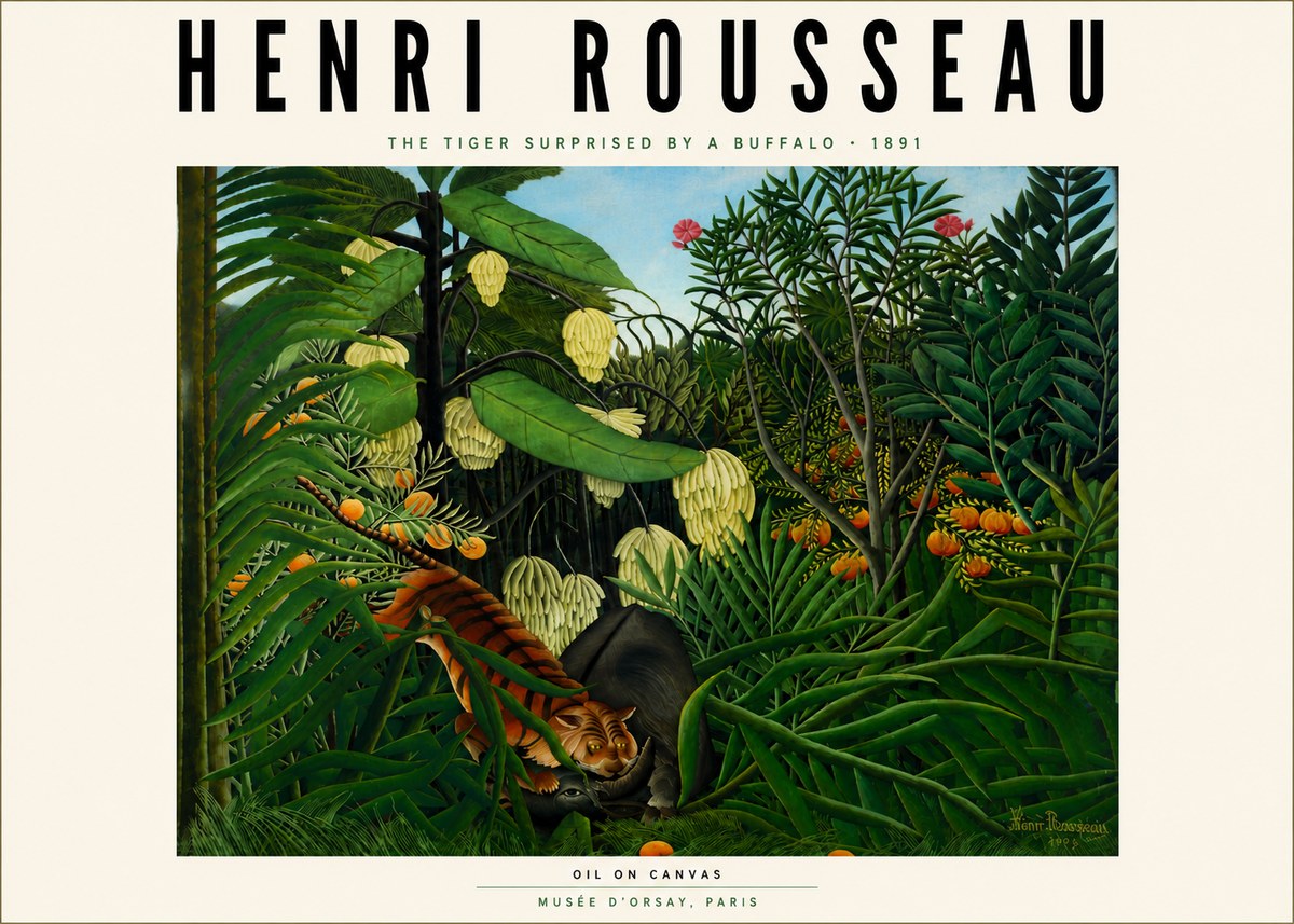 Rousseau The Tiger Surprised by a Buffalo No6 - Affiche