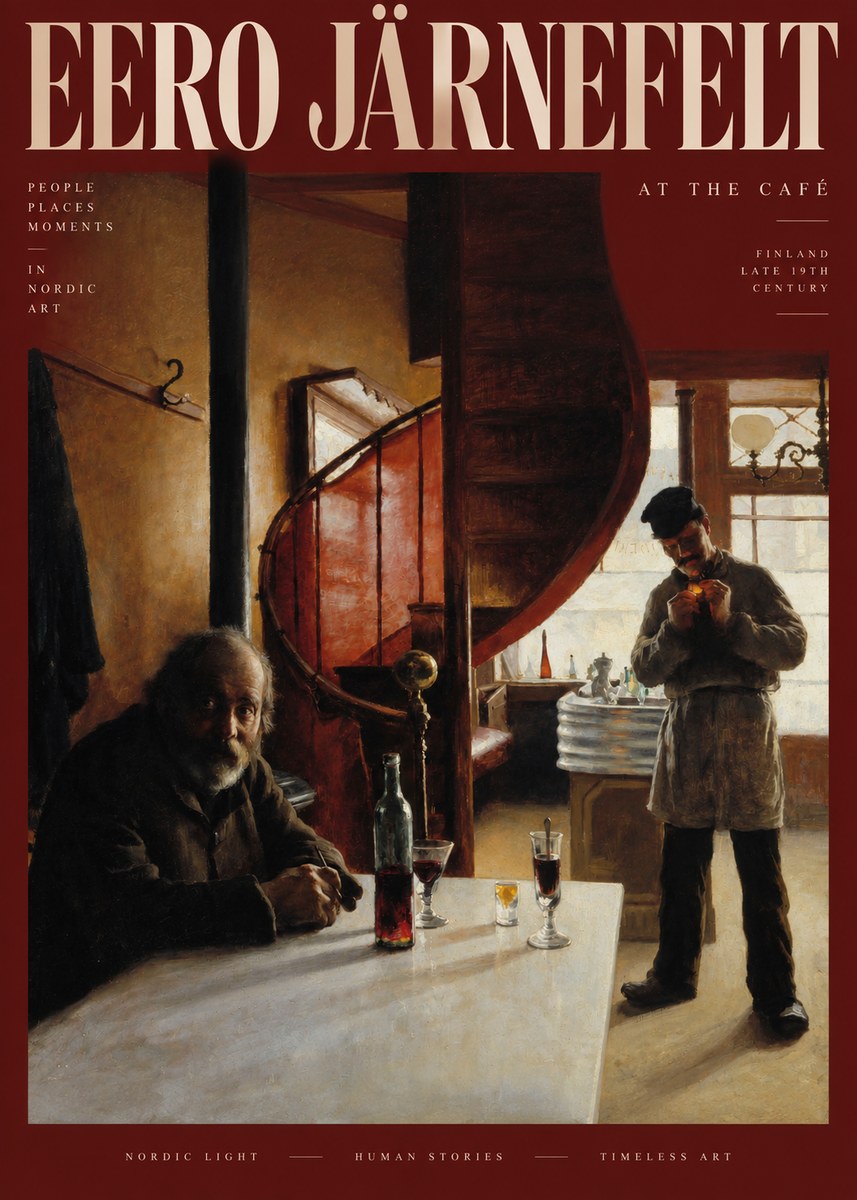 Eero Järnefelt Interior with Two Men No3 - Affiche