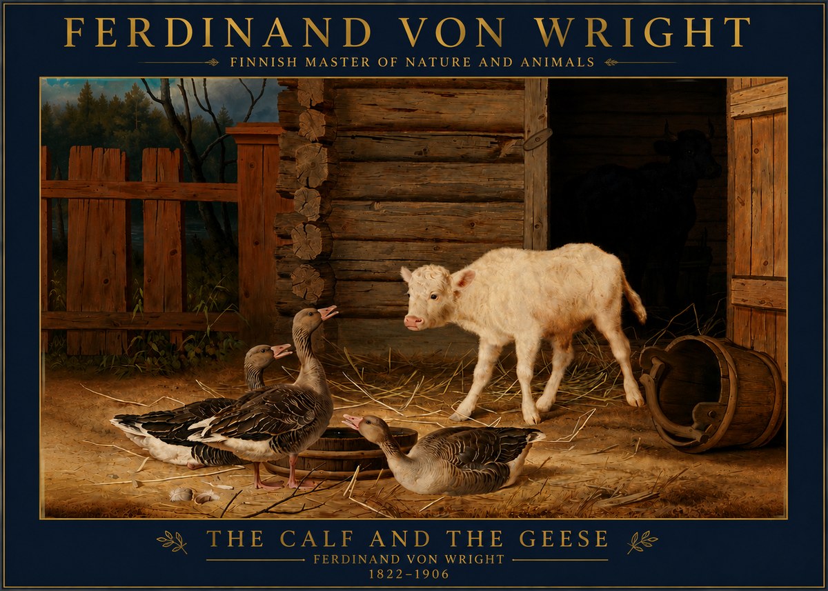 Ferdinand von Wright The Calf and the Geese No4 - Affiche