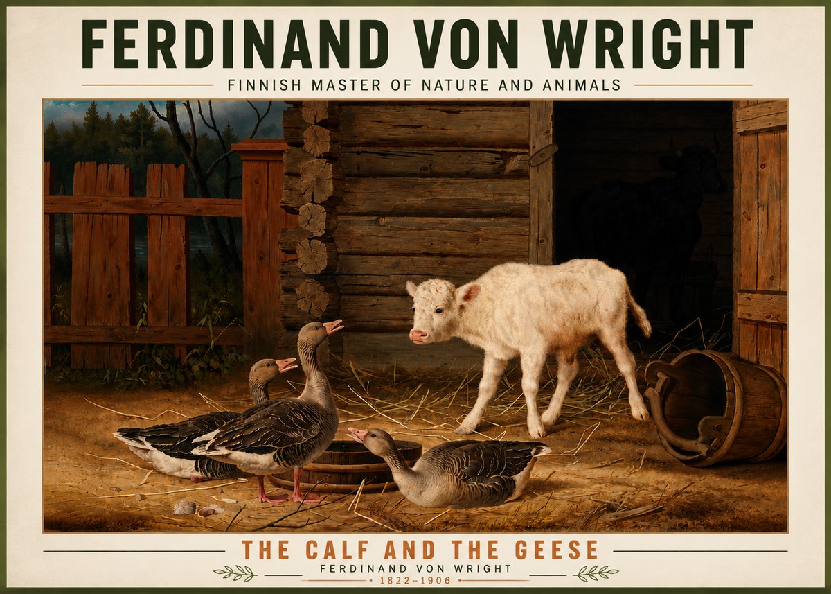Ferdinand von Wright The Calf and the Geese No5 - Affiche