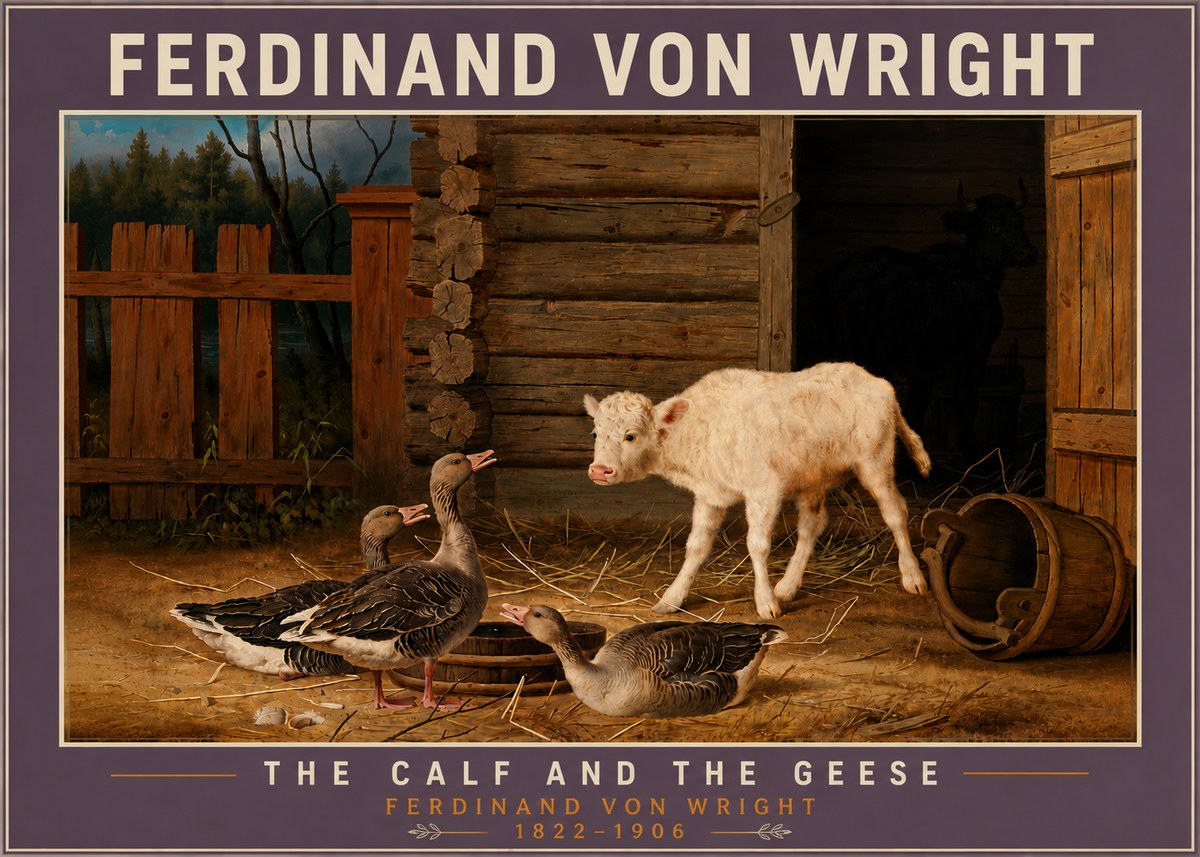 Ferdinand von Wright The Calf and the Geese No6 - Affiche