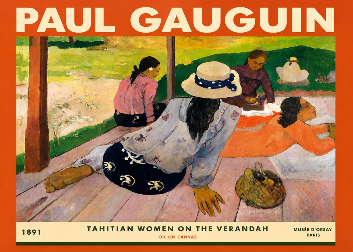 Paul Gauguin Tahitian Women on the Verandah No3 - Affiche